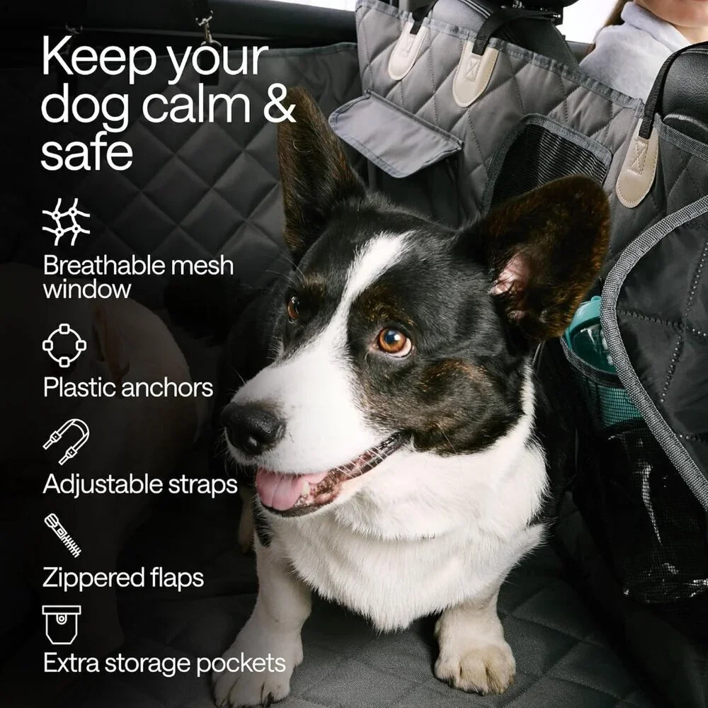 Waterproof Dog Car Seat Cover for Back Seat with Hard Bottom Inserts